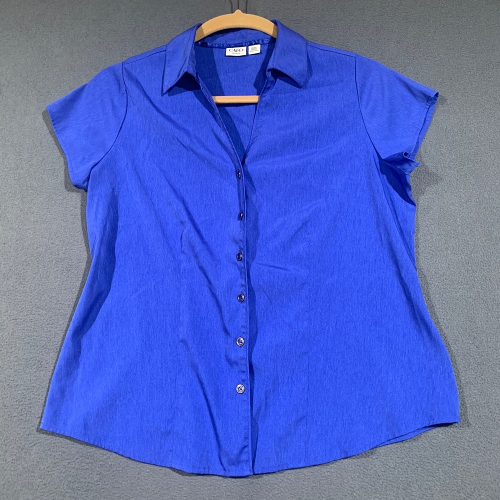 Cato Woman Royal Blue Deep V Neck Button Down Blouse Shirt Plus Size 14/16W